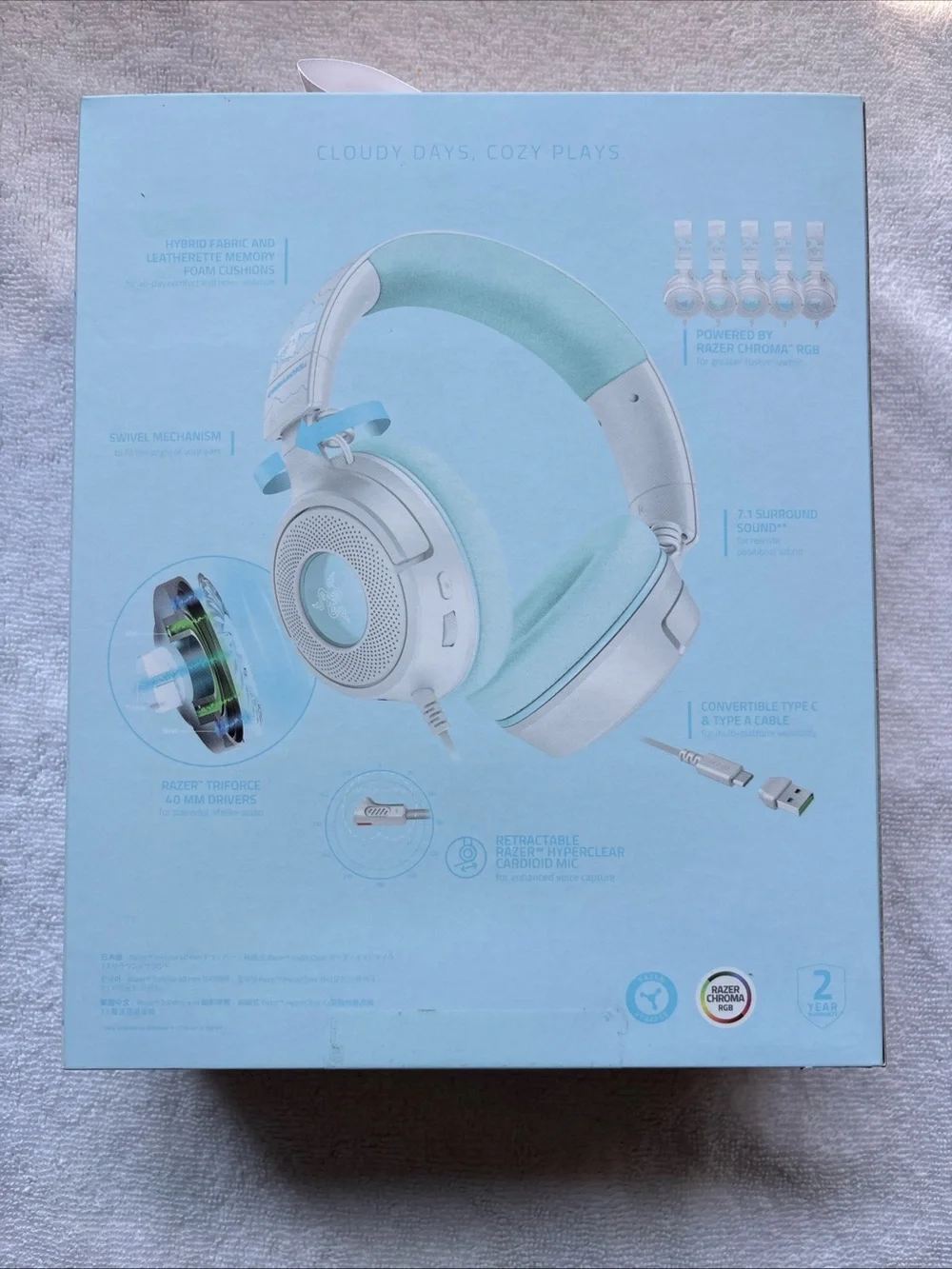 Razer Kraken V4 X Cinnamoroll Wired Gaming Headset - Light Blue/White Brand New